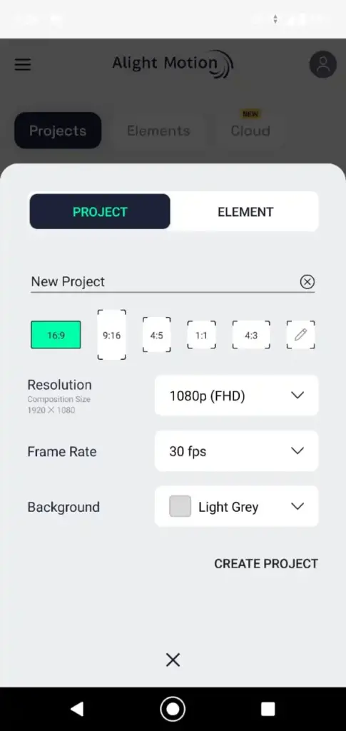 Alight Motion Mod APk Aspect ratio customization screenshot